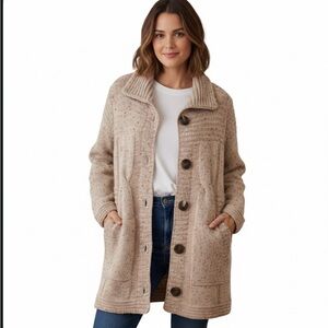 J. Jill Wool Blend Tan Sweater Coat Cardigan Jacket Size Medium